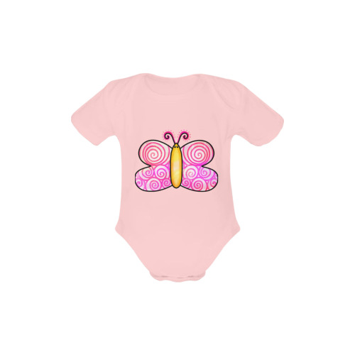 Pink Watercolor Butterfly Doodle Cartoon Baby Powder Organic Short Sleeve One Piece (Model T28)