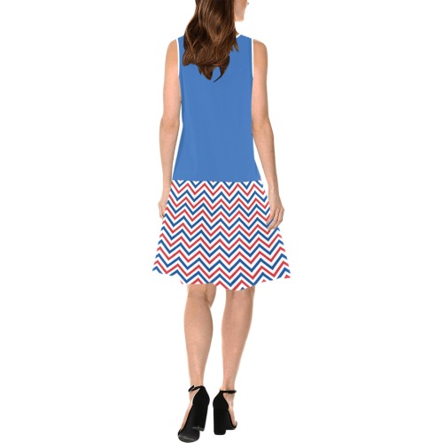 Red White and Blue Chevron with Blue Top Sleeveless Splicing Shift Dress(Model D17)