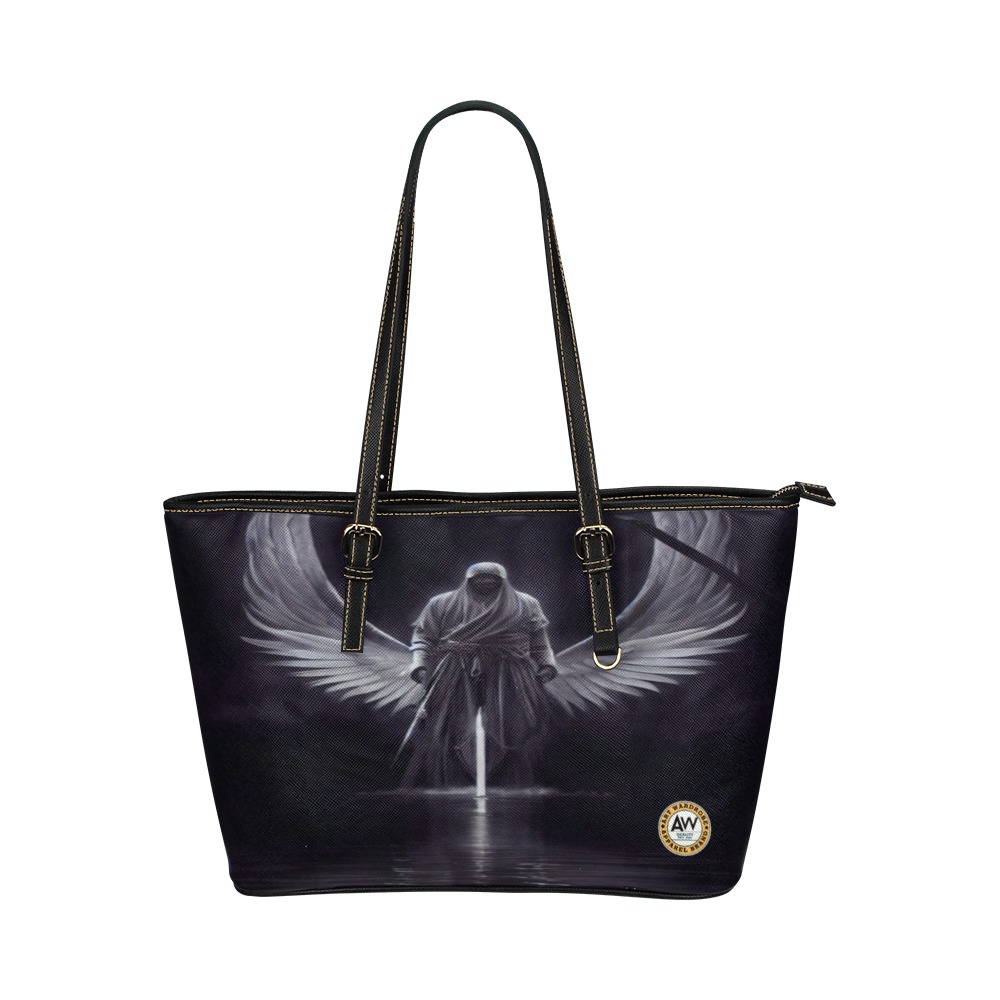 angel with cross Leather Tote Bag/Large (Model 1651)