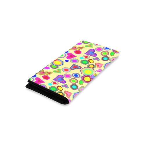 Groovy Hearts and Flowers Yellow Women's Leather Wallet (Model 1611)