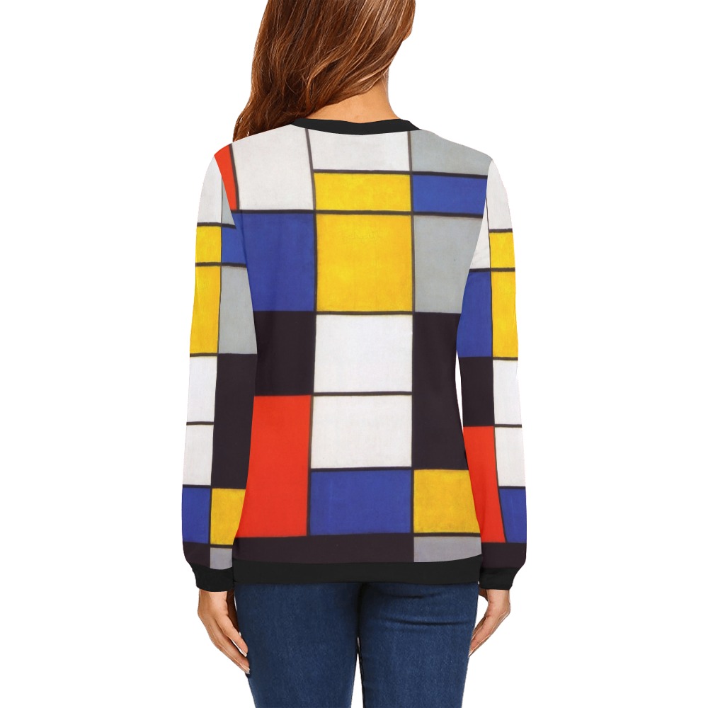 Composition A by Piet Mondrian All Over Print Crewneck Sweatshirt for Women (Model H18)