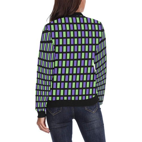 blue and green blk All Over Print Bomber Jacket for Women (Model H36)