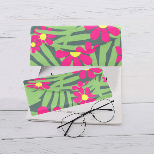 Pink Exotic Paradise Jungle Flowers and Leaves Custom Foldable Glasses Case