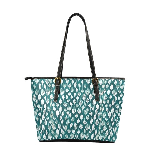 Verdant Elegance Leather Tote Bag/Large (Model 1640)