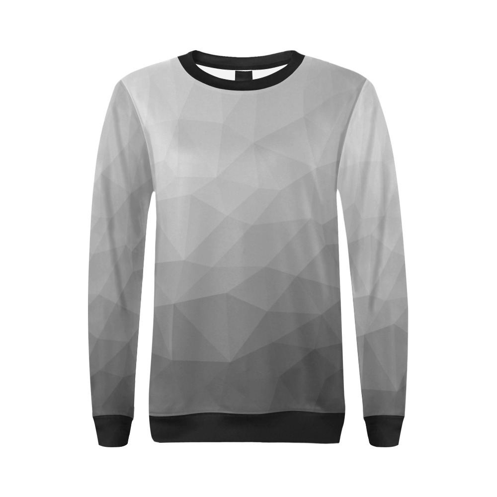 Grey Gradient Geometric Mesh Pattern All Over Print Crewneck Sweatshirt for Women (Model H18)
