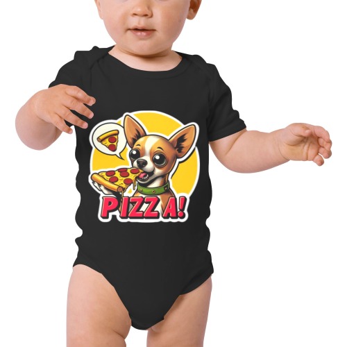 CHIHUAHUA EATING PIZZA 11 Baby Powder Organic Short Sleeve One Piece (Model T28)