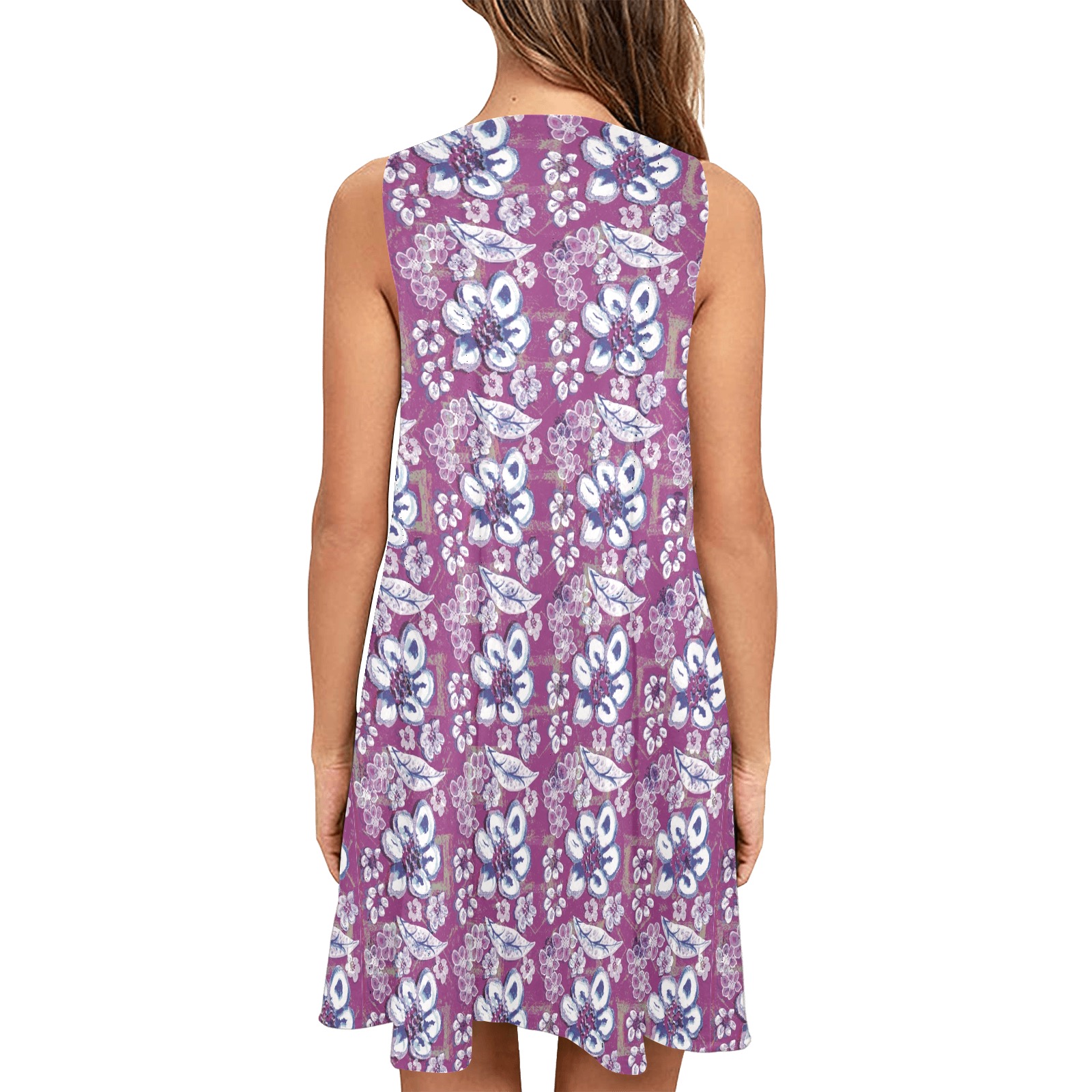 Soft Surrealistic Floral Sleeveless A-Line Pocket Dress (Model D57)
