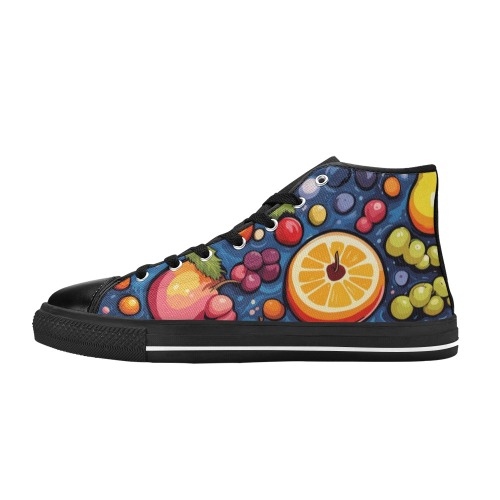 Charming fruits and berries on blue fantasy art. Women's Classic High Top Canvas Shoes (Model 017)