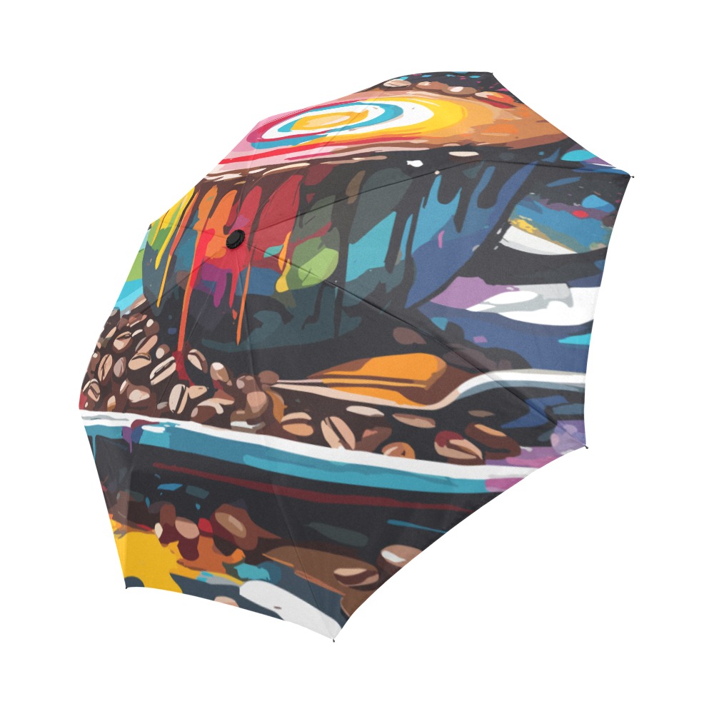 A colorful cup of coffee and beans abstract art Auto-Foldable Umbrella (Model U04)