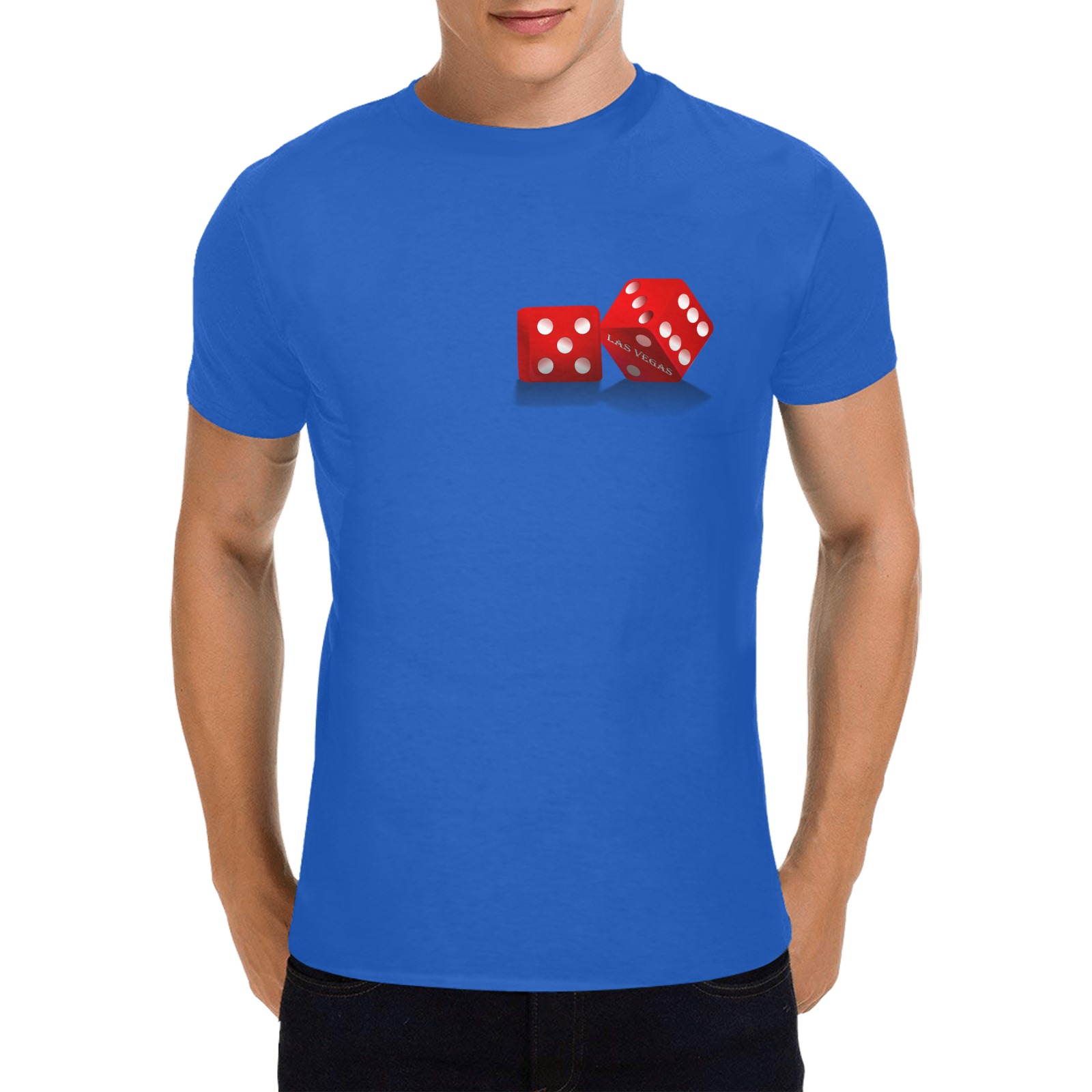 Las Vegas Dice on Blue Men's Heavy Cotton T-Shirt (One Side Printing)