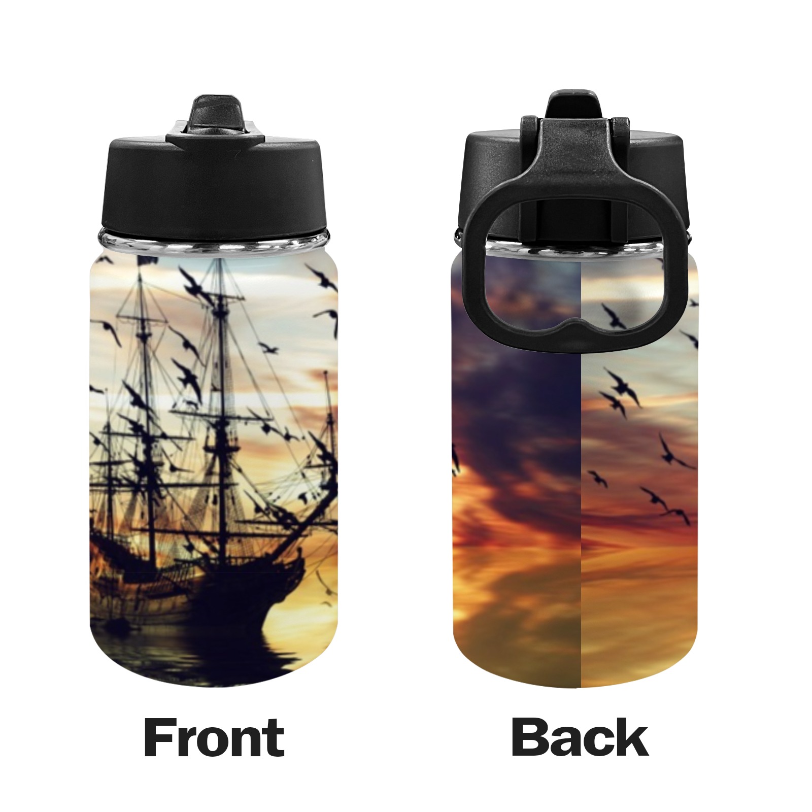 Sailboat against a beautiful landscape cup Kids Water Bottle with Straw Lid (12 oz)