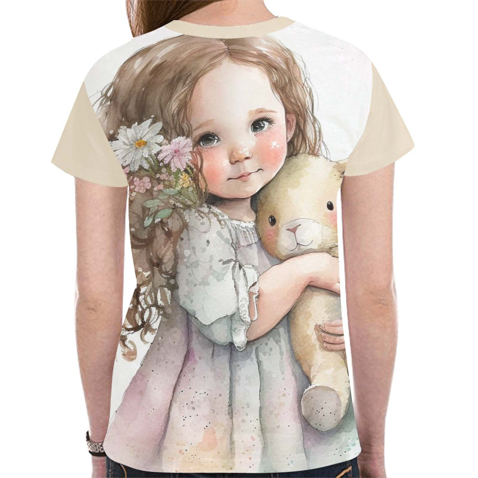 Little girl with bunny New All Over Print T-shirt for Women (Model T45)