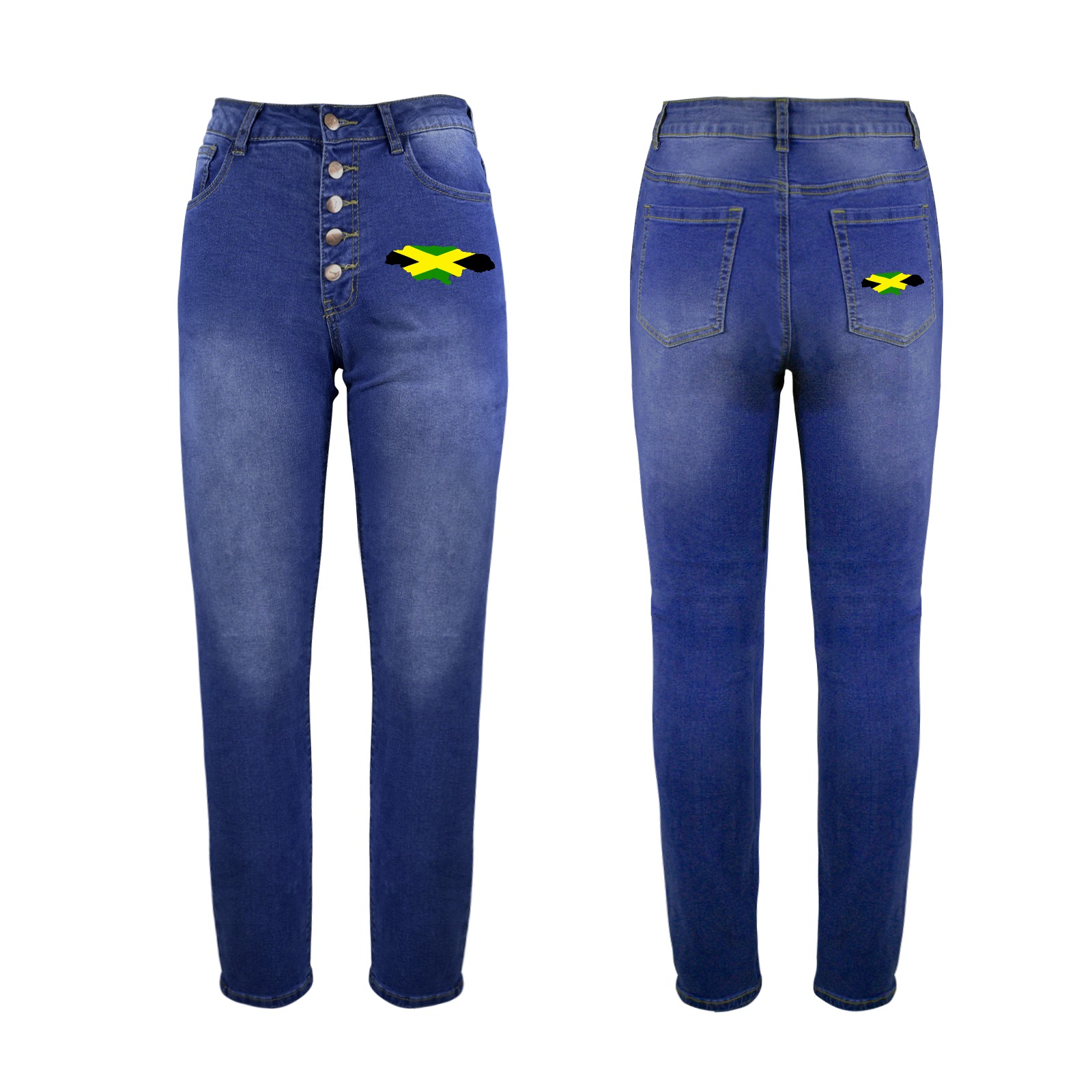 Jamaican Flag Map Women's Jeans (Front&Back Printing)