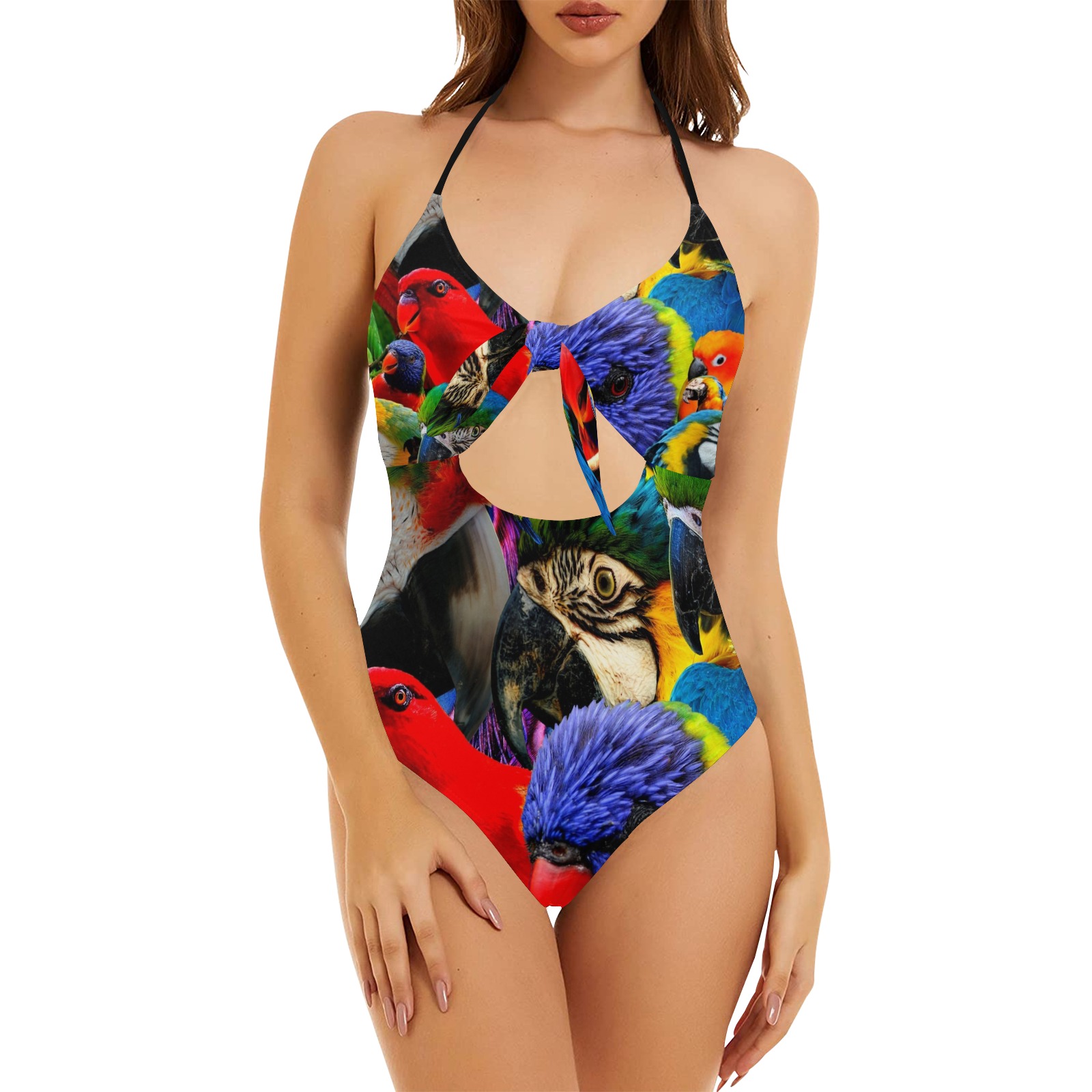 PARROTS Backless Hollow Out Bow Tie Swimsuit (Model S17)