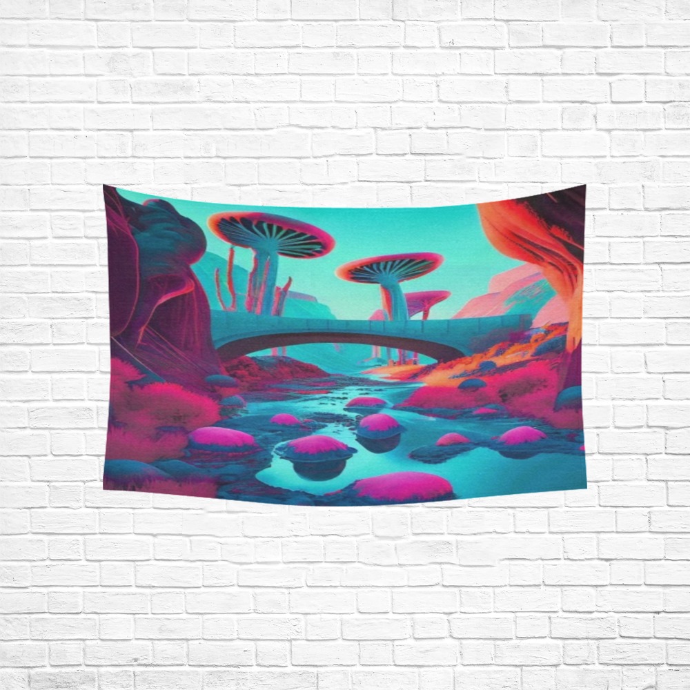psychedelic landscape 1 of 4 Cotton Linen Wall Tapestry 60"x 40"