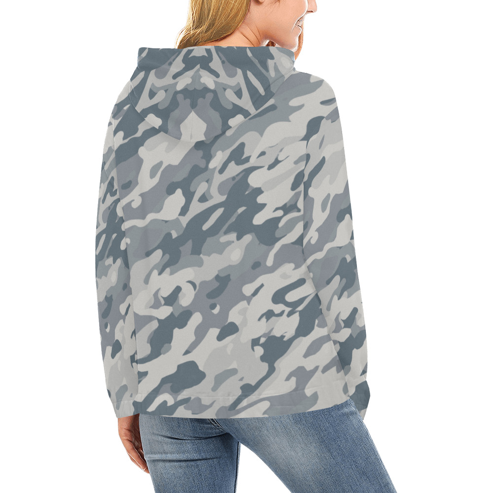 Modern Rock Fashion Camouflage All Over Print Hoodie for Women (USA Size) (Model H13)