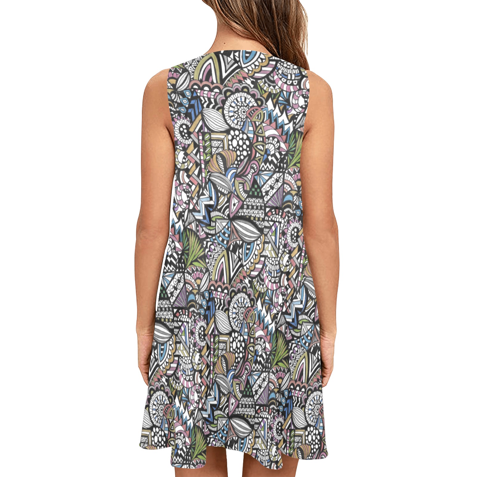 Mind Meld - Color Sleeveless A-Line Pocket Dress (Model D57)