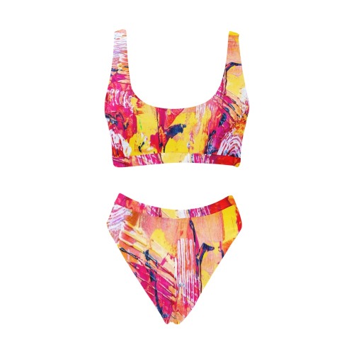 Sexy Two Piece Bathing Suit - Acrylic PaintingPprint Sport Top & High-Waisted Bikini Swimsuit (Model S07)