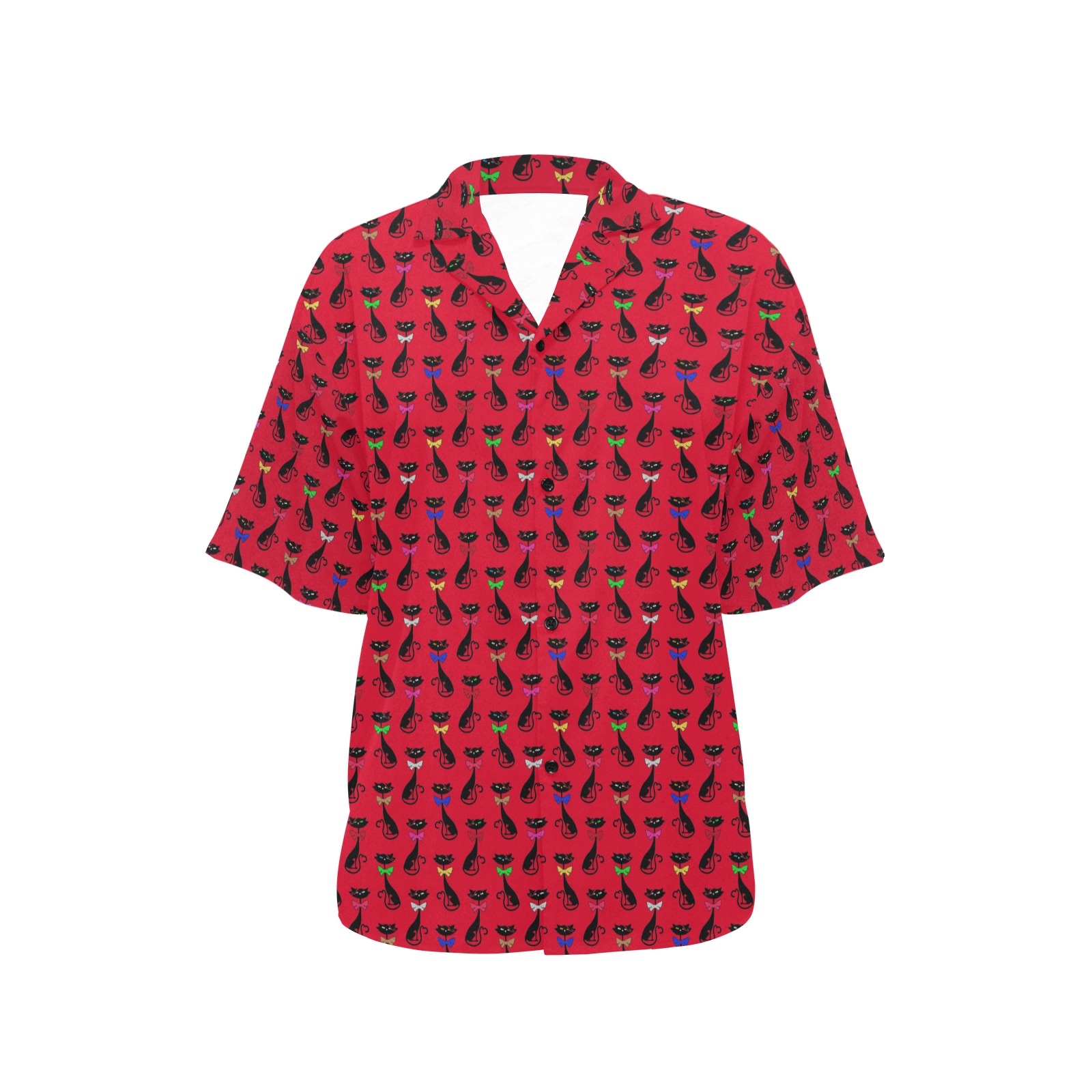 Black Cats Wearing Bow Ties - Red All Over Print Hawaiian Shirt for Women (Model T58)