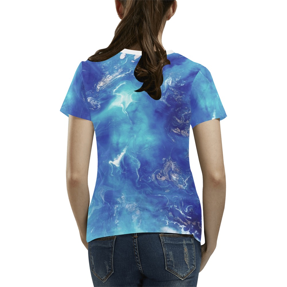 Encre Bleu Photo All Over Print T-Shirt for Women (USA Size) (Model T40)