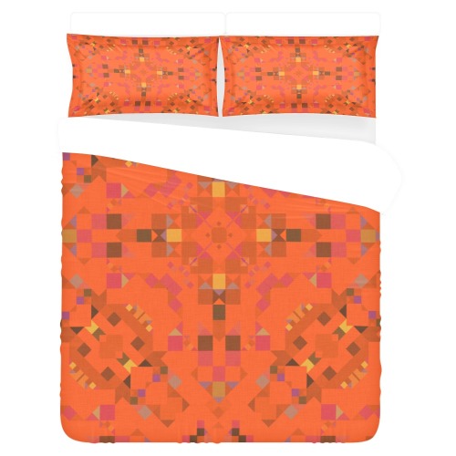 Orange Mosaic Geometric 3-Piece Bedding Set