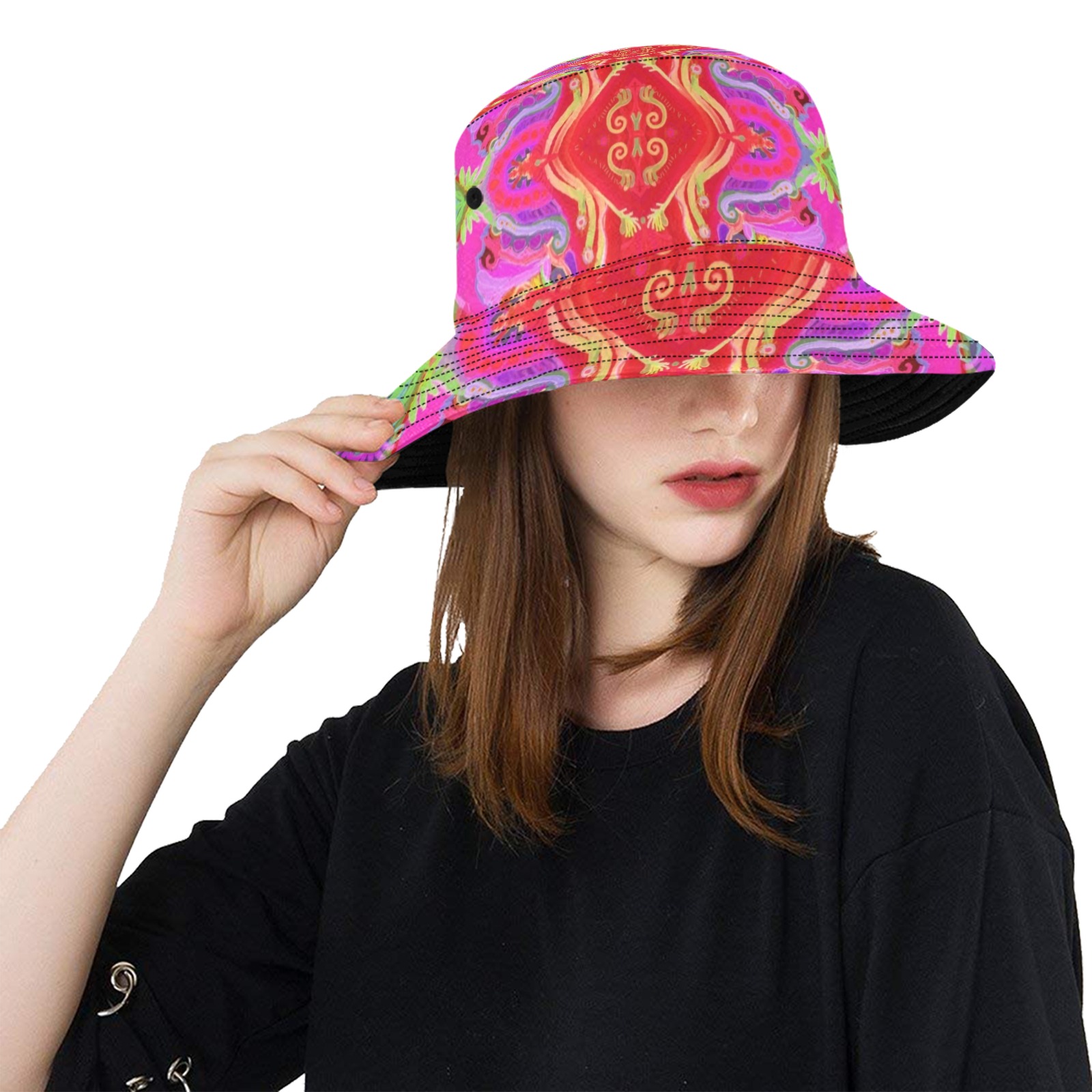 hippy 3 red Unisex Summer Bucket Hat