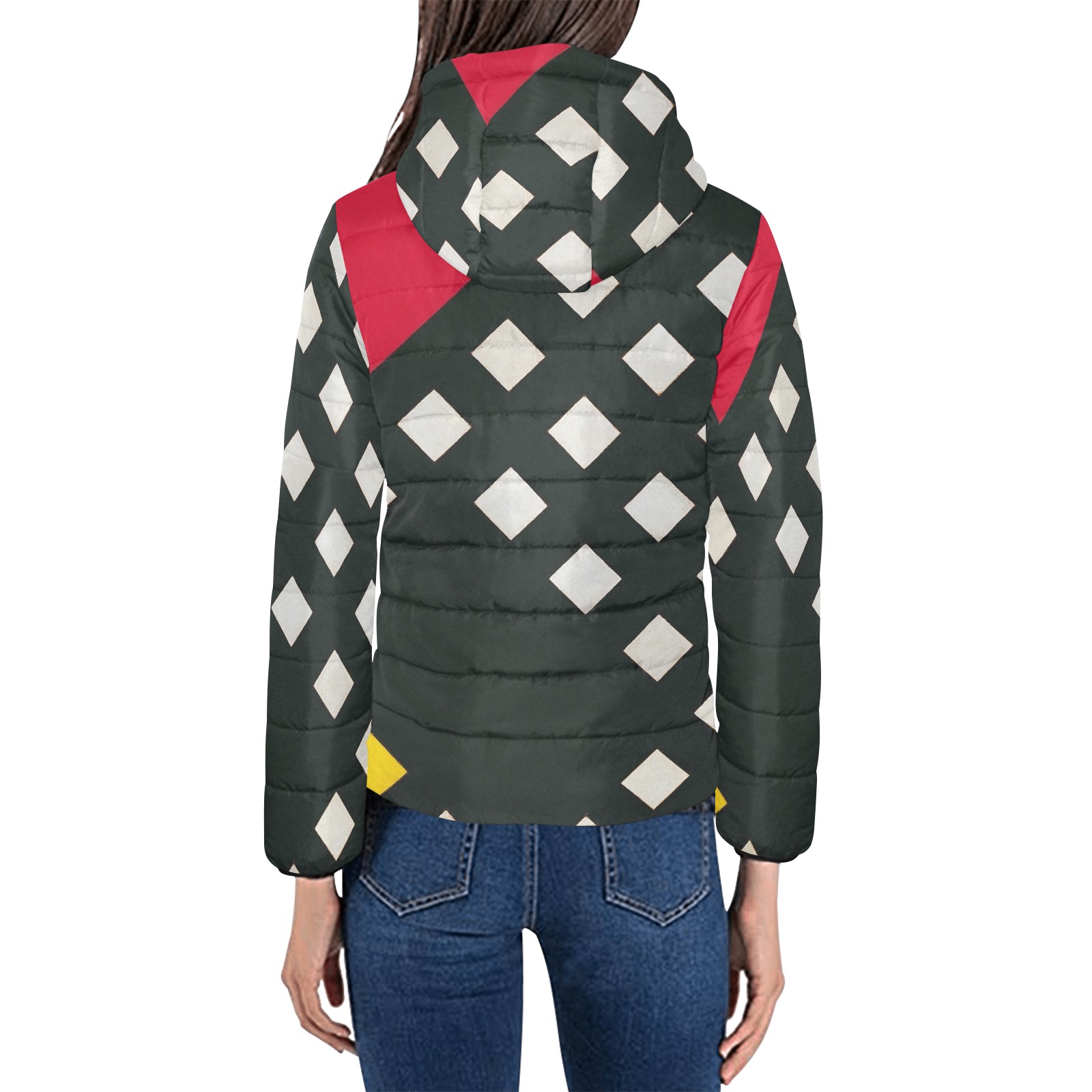 Counter-composition XV by Theo van Doesburg- Women's Padded Hooded Jacket (Model H46)