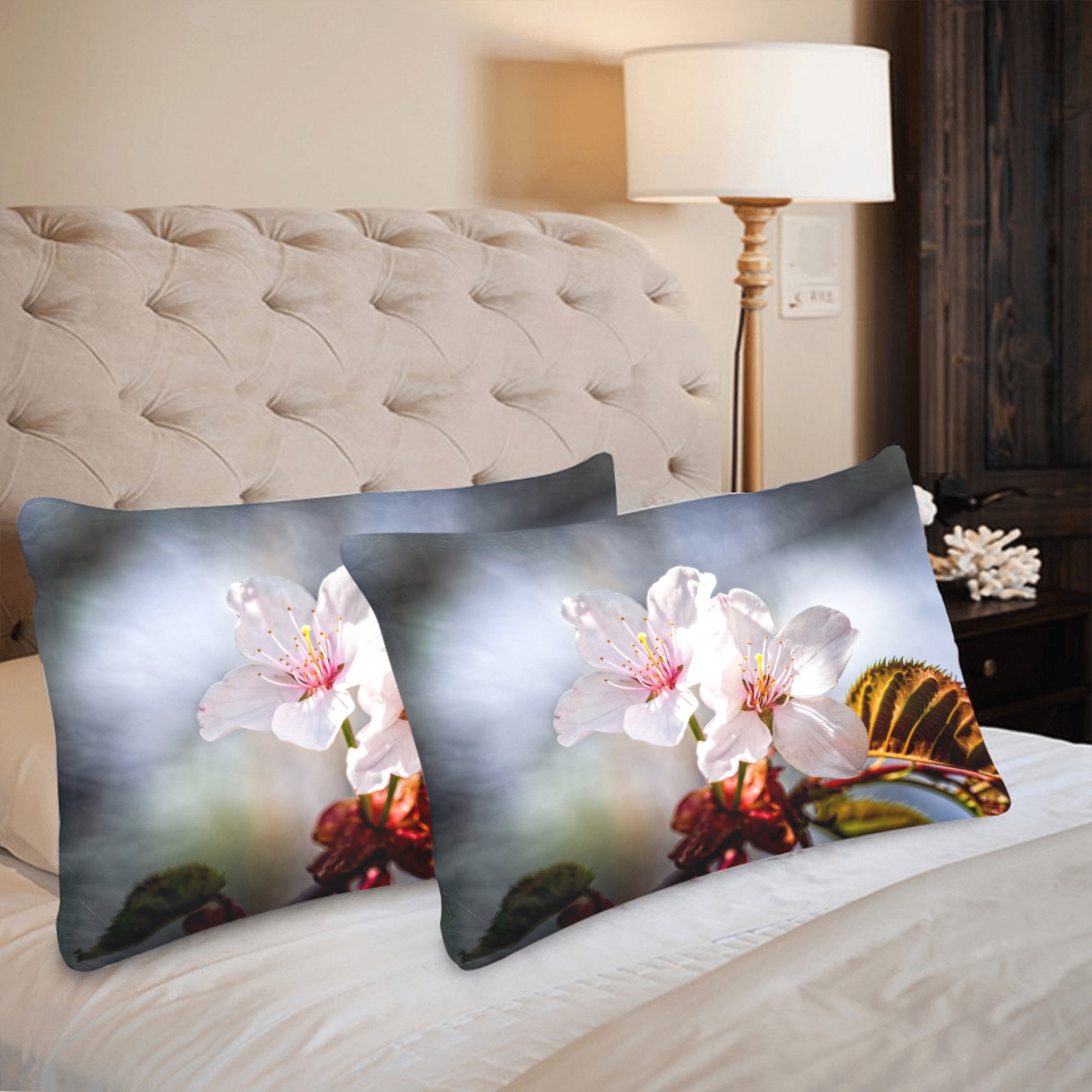 Two absolutely beautiful sakura cherry flowers. Custom Pillow Case 20"x 30" (One Side) (Set of 2)