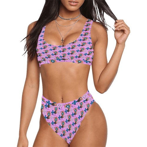 floral Sport Top & High-Waisted Bikini Swimsuit (Model S07)