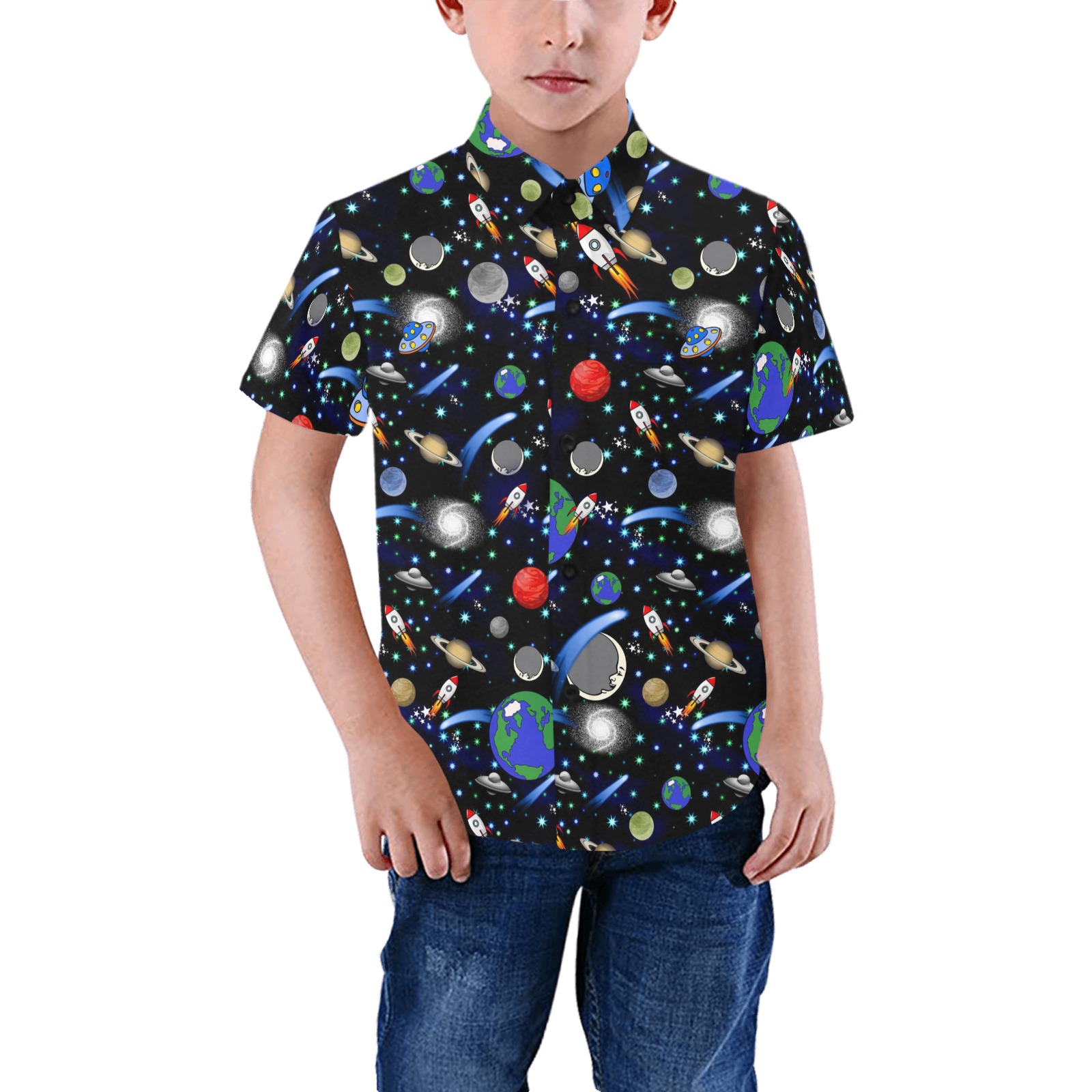 Galaxy Universe Boys' All Over Print Short Sleeve Shirt (Model T59)
