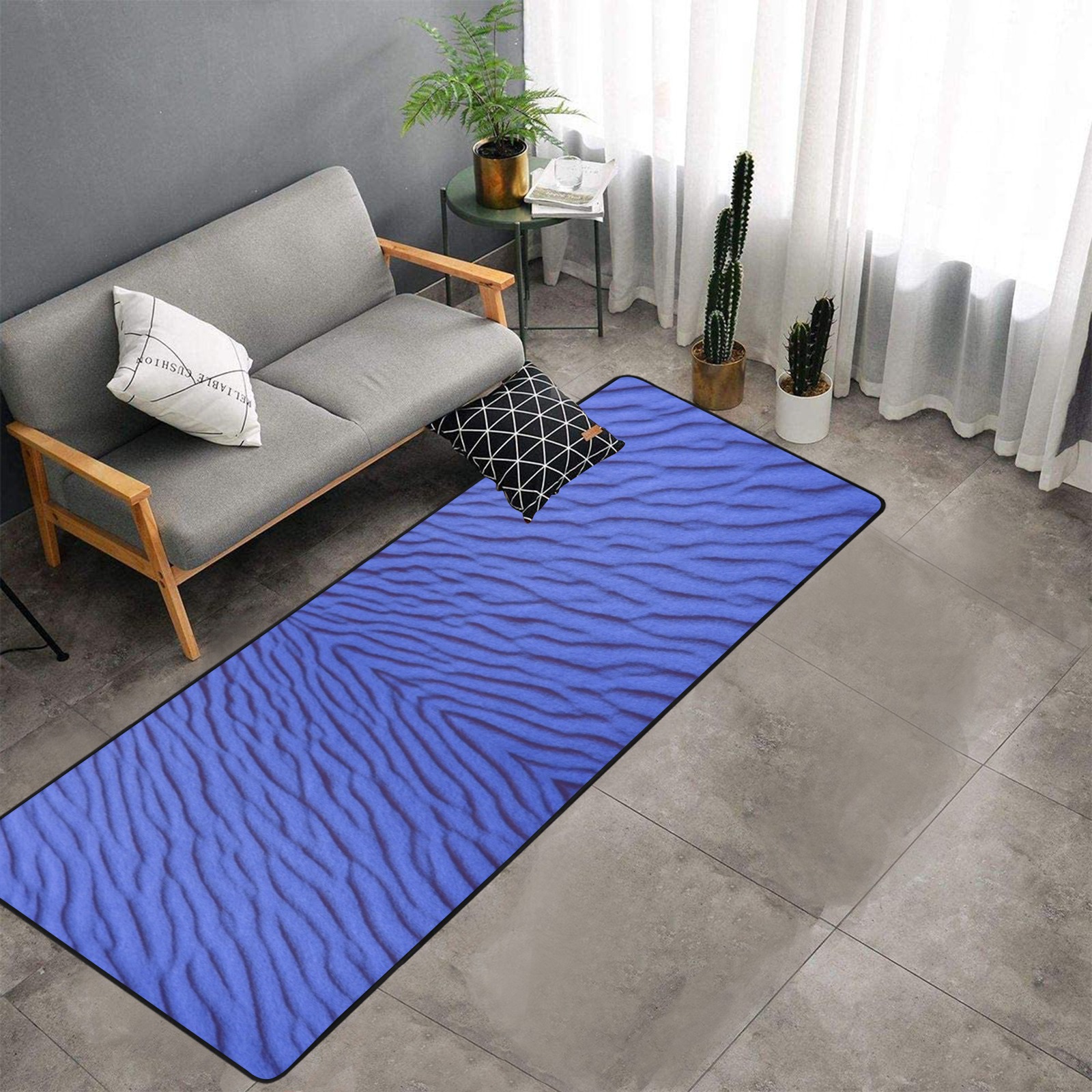 sand -blue Area Rug with Black Binding 9'6''x3'3''