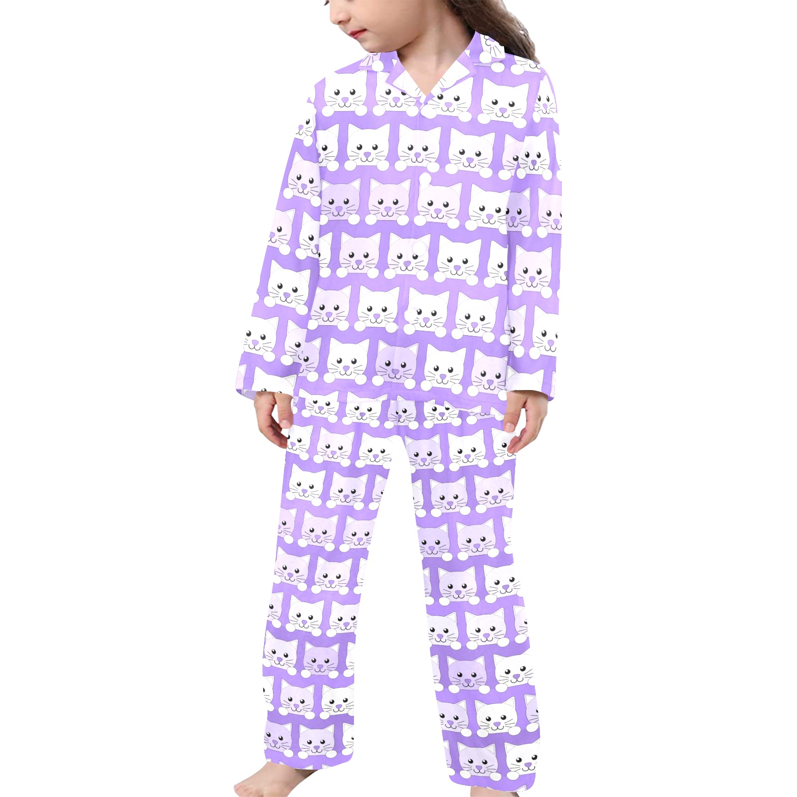 Kittens - Lavender Little Girls' V-Neck Long Pajama Set