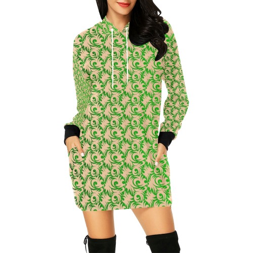 green swirl All Over Print Hoodie Mini Dress (Model H27)
