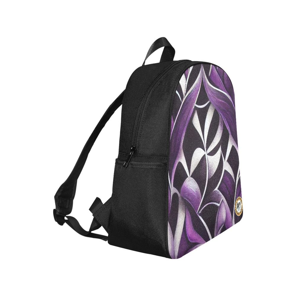 white leaf, violet and black Multi-Pocket Fabric Backpack (Model 1684)