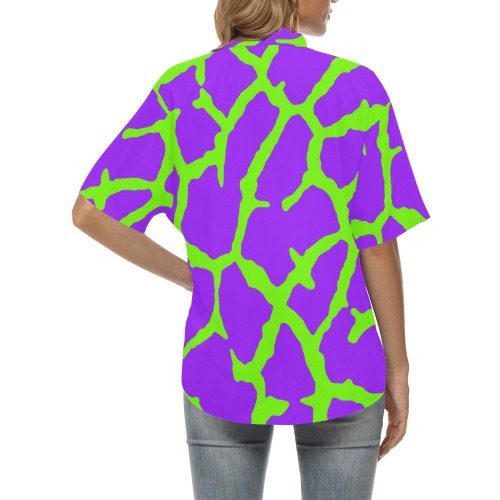 Giraffe Print Mint Amethyst All Over Print Hawaiian Shirt for Women (Model T58)