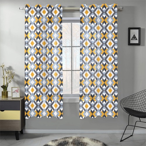 Retro Angles Abstract Geometric Pattern Gauze Curtain 28"x63" (Two-Piece)