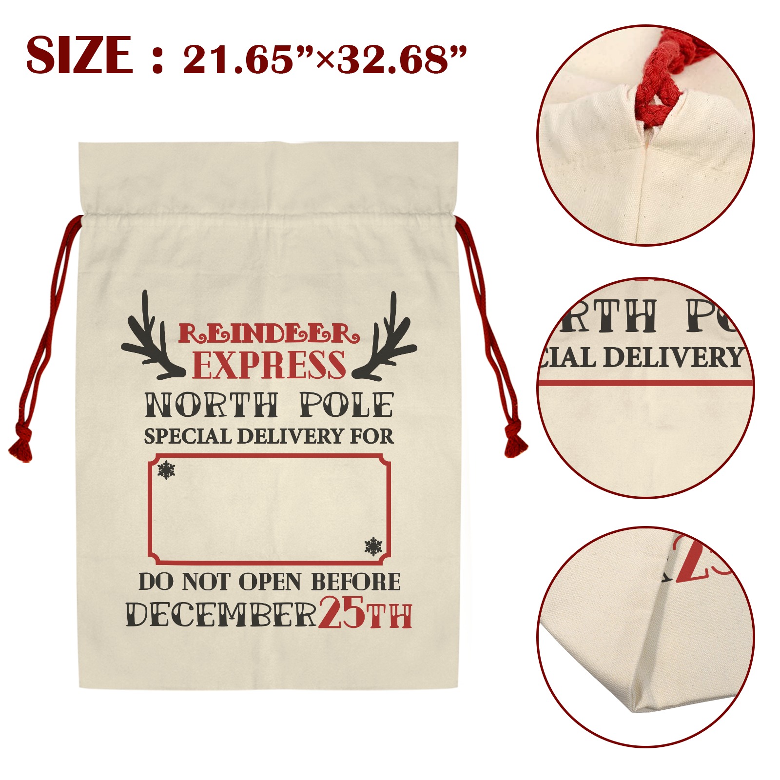 North Pole Reindeer Express Santa Claus Drawstring Bag 21"x32" (Two Sides Printing)