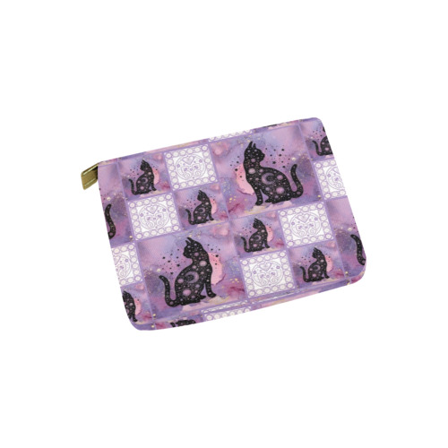 Purple Cosmic Cats Patchwork Pattern Carry-All Pouch 6''x5''