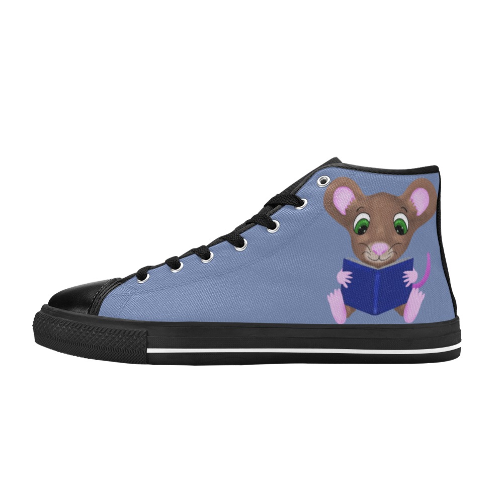 Mouse and book High Top Canvas Shoes for Kid (Model 017)