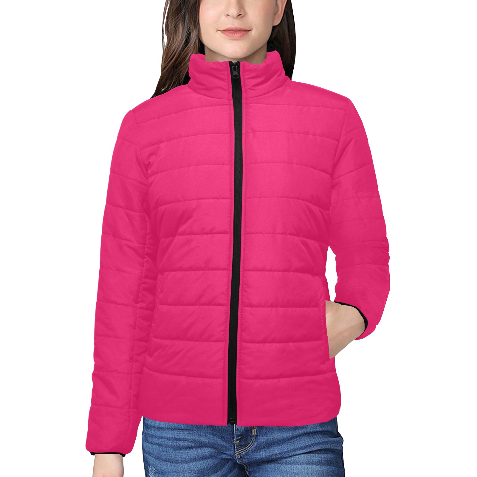 color ruby Women's Stand Collar Padded Jacket (Model H41)