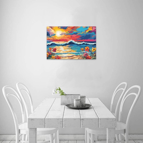 Peaceful sunset over the tropical ocean beach. Upgraded Canvas Print 18"x12"