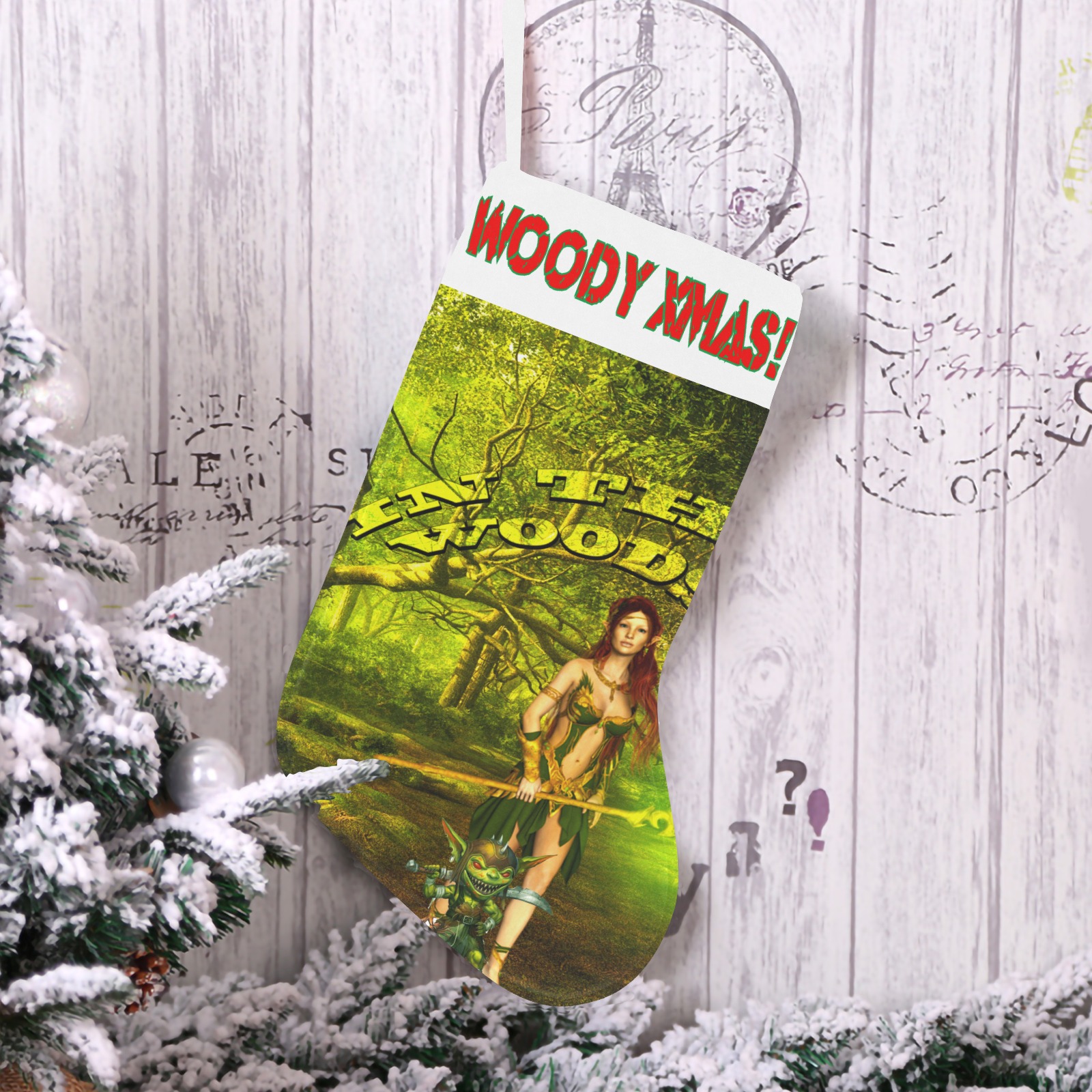 In The Woods Christmas Stocking (Custom Text on The Top)