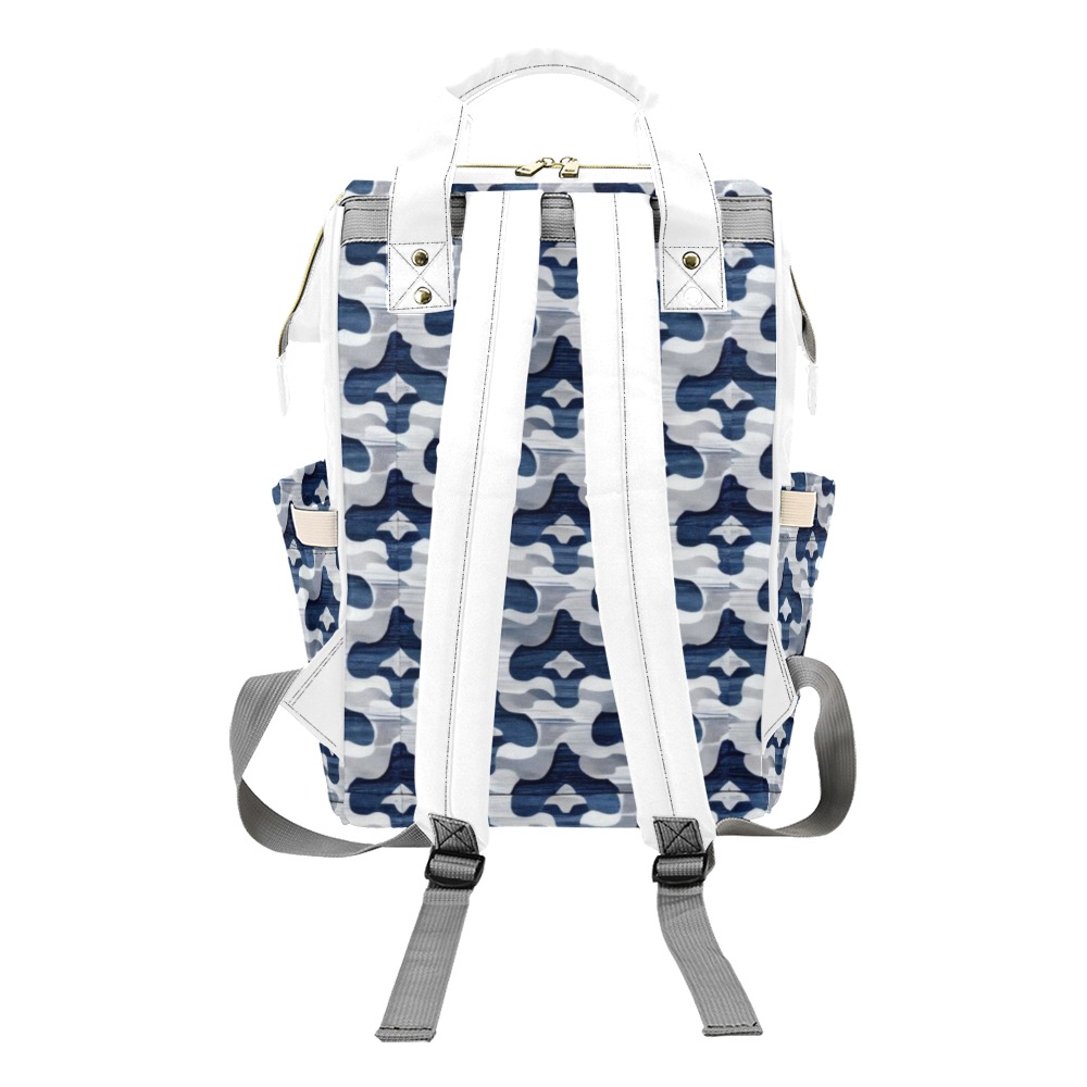 blue and white repeating pattern Multi-Function Diaper Backpack/Diaper Bag (Model 1688)