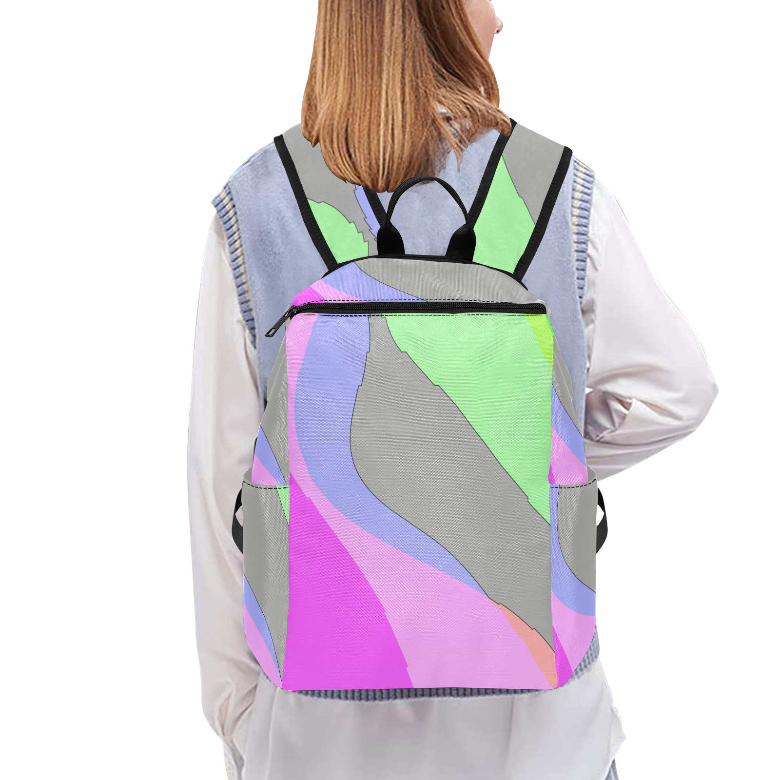Abstract 703 - Retro Groovy Pink And Green Lightweight Casual Backpack (Model 1730)