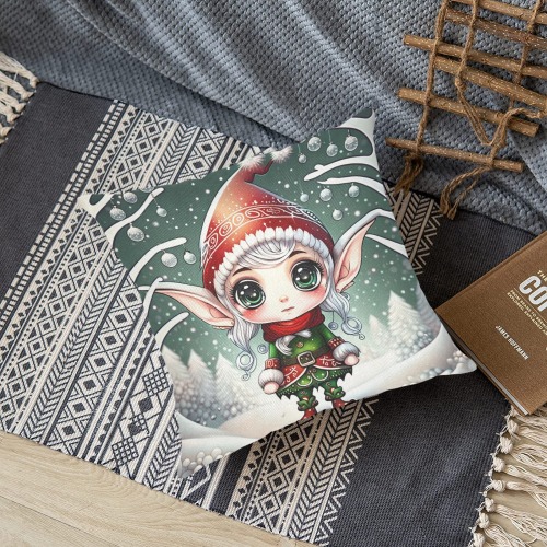 Christmas Elf Linen Zippered Pillowcase 18"x18"(Two Sides)