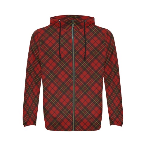 Red tartan plaid winter Christmas pattern holidays All Over Print Full Zip Hoodie for Men (Model H14)