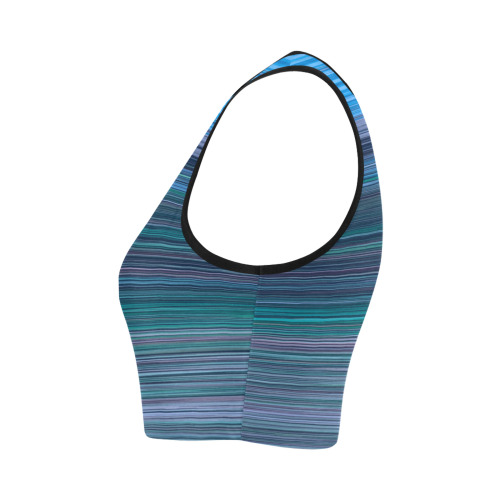 Abstract Blue Horizontal Stripes Women's Crop Top (Model T42)