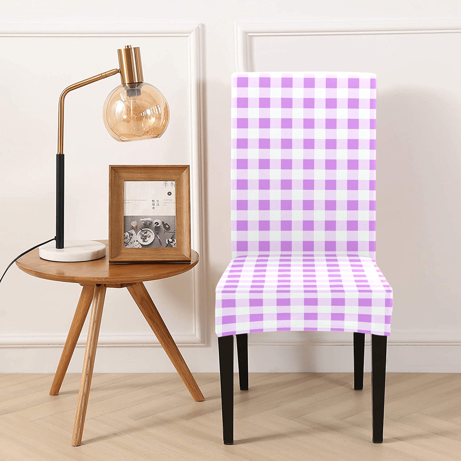 Lavender Gingham Removable Dining Chair Cover