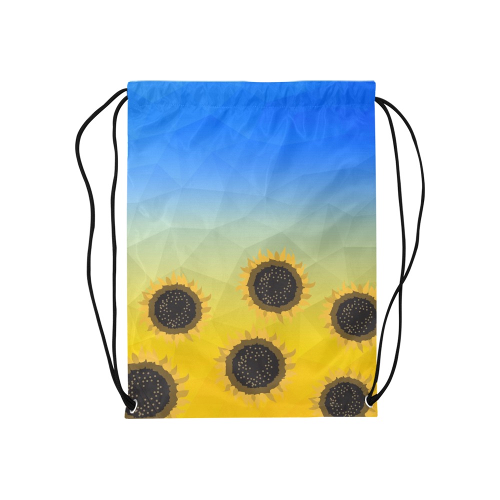 Ukraine yellow blue geometric mesh pattern Sunflowers Medium Drawstring Bag Model 1604 (Twin Sides) 13.8"(W) * 18.1"(H)