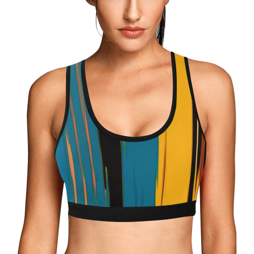 Black Turquoise And Orange Go! Abstract Art Women's All Over Print Sports Bra (Model T52)